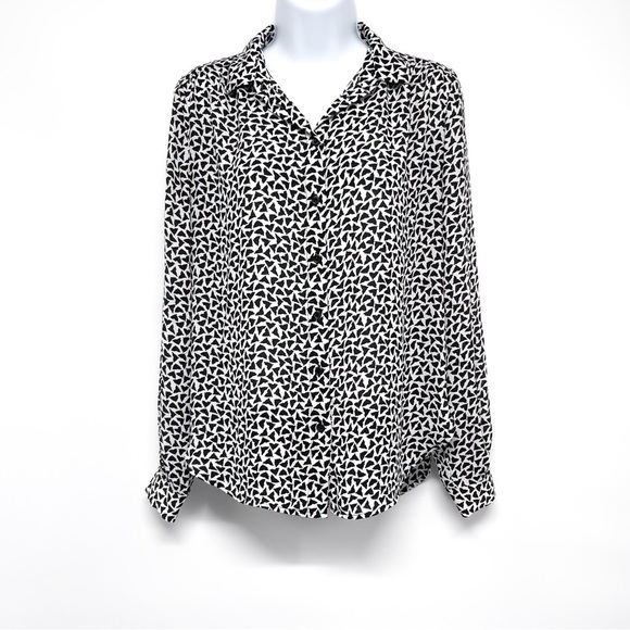 H&M Geometric Abstract Print Pattern Button Up Blouse Shirt Top Black White XS - Picture 2 of 9